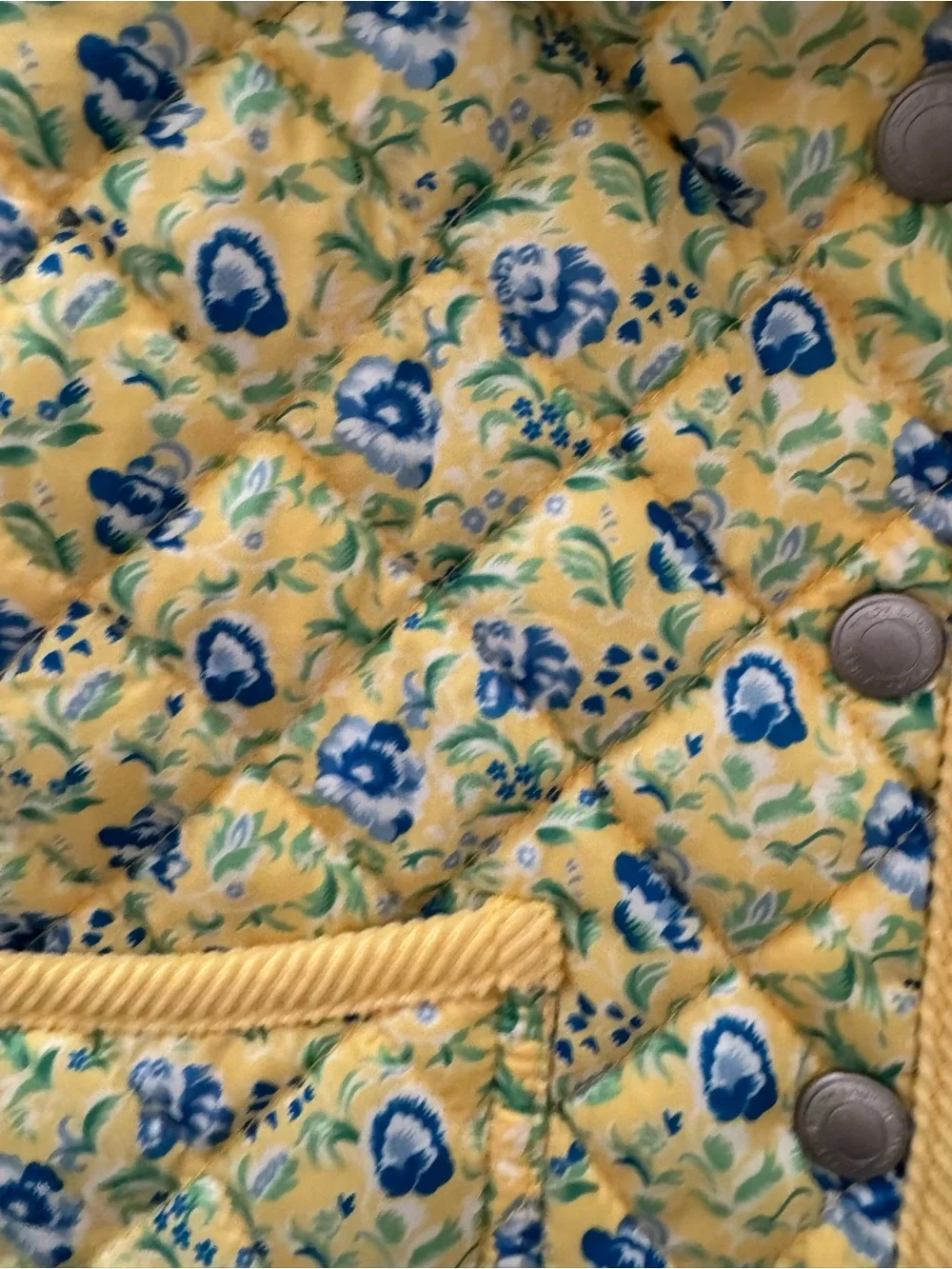 Ralph Lauren Yellow Floral Quilted Jacket with Blue Accents